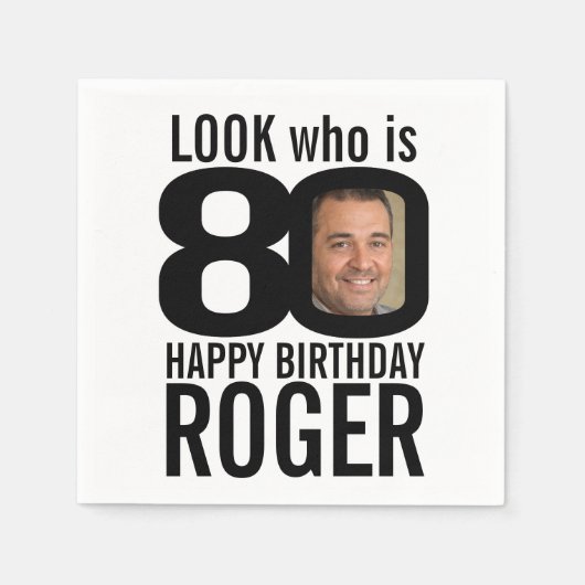 80e verjaardag zwart, kijk 80 aangepaste foto en n servet (Voorkant)