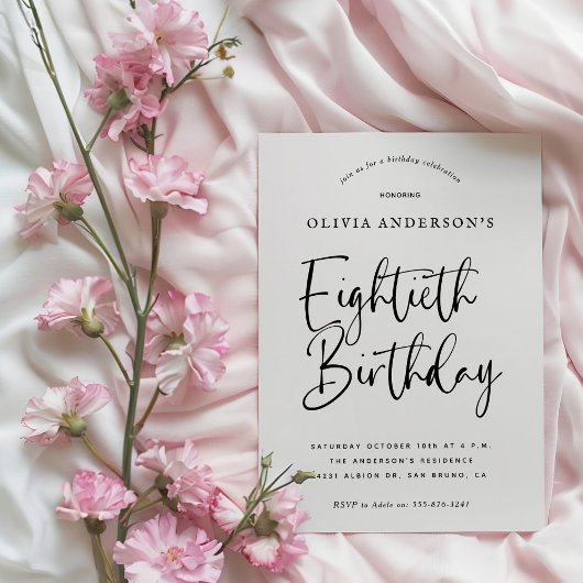 80e verjaardag | Zwart-wit typografie Kaart