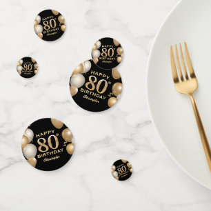80e verjaardag Zwarte en gouden ballonnen Confetti