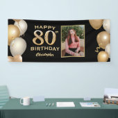 80e verjaardag Zwarte en gouden ballonnen Foto Spandoek (Beurs)