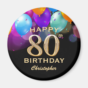 80e verjaardag Zwarte en gouden ballonnen Magneet