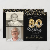 80e Verjaardag Zwarte Gouden Ballonnen 2 Foto's Kaart (Voorkant / Achterkant)