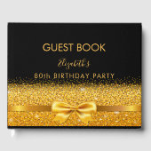 80e verjaardag zwarte gouden boog glans glans gastenboek (Voorkant)