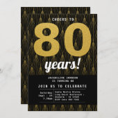 80e verjaardag zwarte goudfeest kaart (Voorkant / Achterkant)