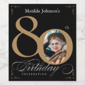 80e verjaardag zwarte goudkalligrafie Aangepaste f Wijn Etiket (Enkel label)