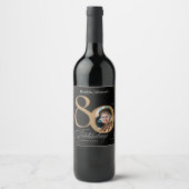 80e verjaardag zwarte goudkalligrafie Aangepaste f Wijn Etiket (Voorkant)