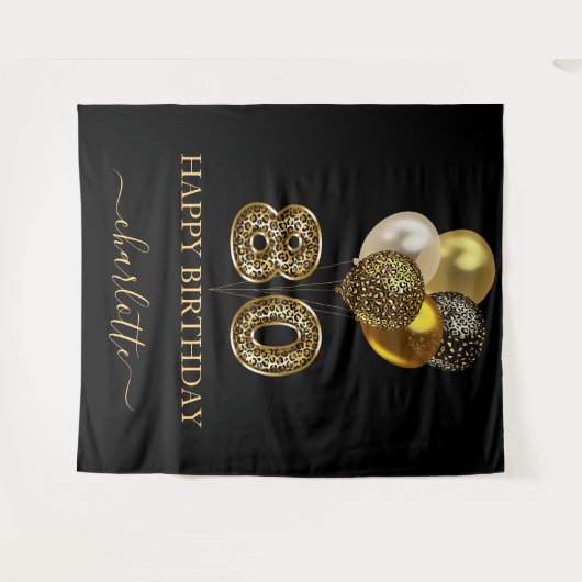 80e verjaardag zwarte goudluipaard naamscript wandkleed (Voorkant (horizontaal))