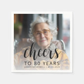 80e verjaardagsfeest Foto Black Script Cheers Servet (Voorkant)