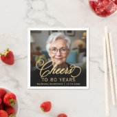 80e Verjaardagsfeest Foto Gold Script Cheers Servet (Insitu)