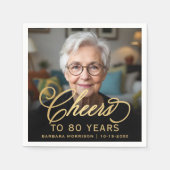 80e Verjaardagsfeest Foto Gold Script Cheers Servet (Voorkant)
