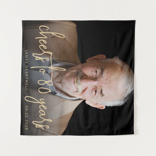 80e Verjaardagsfeest Foto Gold Script Cheers Wandkleed (Voorkant (horizontaal))