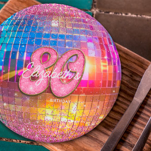 80e Verjaardagsfeest Goud Roze Glitter Disco Bal Papieren Bordje