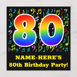 80e verjaardagsfeest: leuke muzieksymbolen, regenb kaart