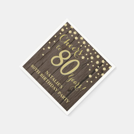 80e Verjaardagsfeest Rustiek Hout en Gouden Diaman Servet (Hoek)