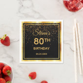 80e verjaardagsfeest zwart goud confetti servet (Insitu)