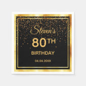 80e verjaardagsfeest zwart goud confetti servet (Voorkant)