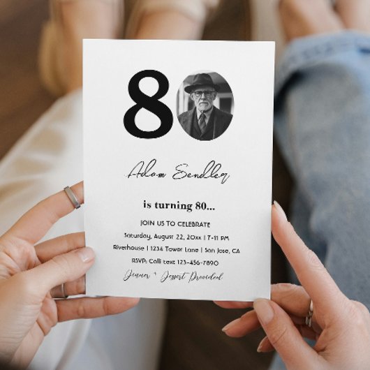 80e verjaardagsfeest zwart-wit kaart