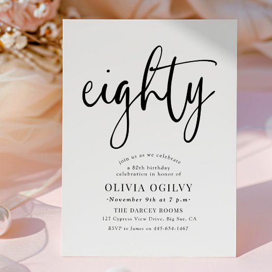 80e verjaardagsfeestje B&W moderne scripttypografi Kaart
