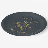 80e verjaardagsfeestje Blauw Goud Elegante Kalligr Papieren Bordje (Gekanteld)