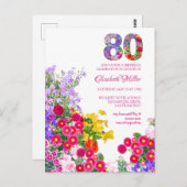 80e verjaardagsfeestje Bloemen Moderne uitnodiging (Voorkant / Achterkant)