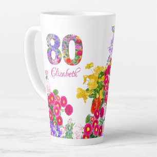80e verjaardagsfeestje bloemenboeket latte mok
