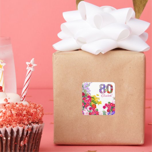 80e verjaardagsfeestje bloemenboeket stickers (Feest)