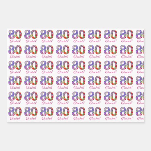 80e verjaardagsfeestje bloemenmodern inpakpapier (Voorkant)