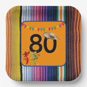 80e verjaardagsfeestje Mexicaans ontwerp Papieren Bordje