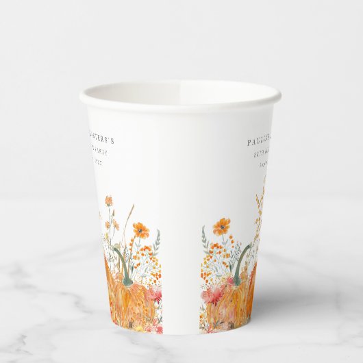 80e verjaardagsfeestje pompoen Wildflower Custom Papieren Bekers (Links)