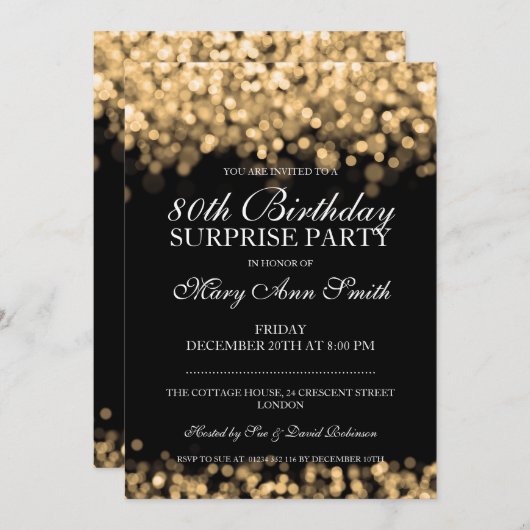 80e Verrassing Verjaardagsfeest Gouden Lichten Kaart (Voorkant / Achterkant)