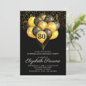 80e verrassingsdag zwarte goudglitter kaart (Staand voorkant)