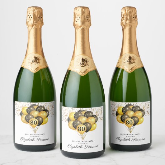 80e verrassingsdag zwarte goudglitter sparkling wijnetiket (Flessen)