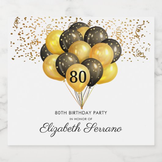 80e verrassingsdag zwarte goudglitter sparkling wijnetiket (Enkel label)