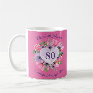 80ème Anniversaire de Mug Rose Floral pour femmes