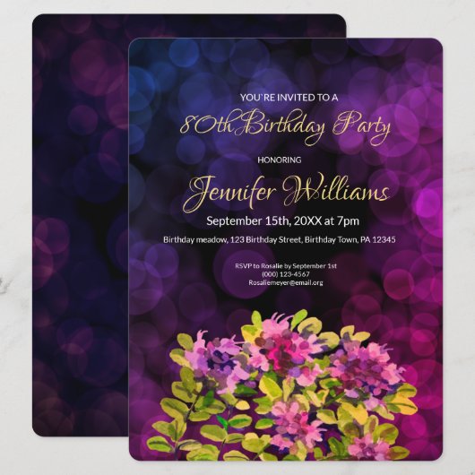 80ème anniversaire invitation thym (Devant / Derrière)