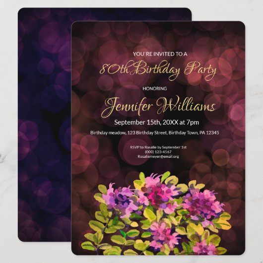 80ème anniversaire invitation thym (Devant / Derrière)