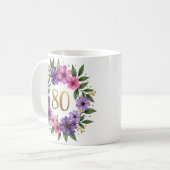 80ème Anniversaire Mug - Couronne florale avec num (Devant gauche)