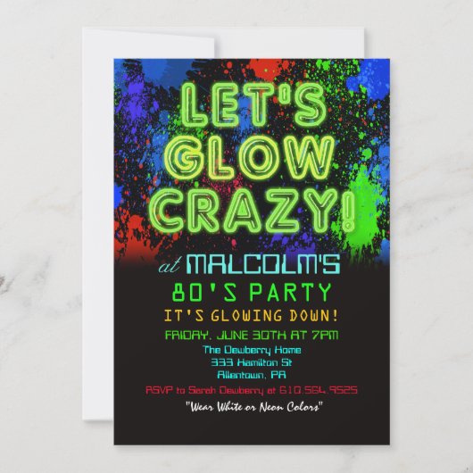 80s 80 Glow Party Invitation (Devant)
