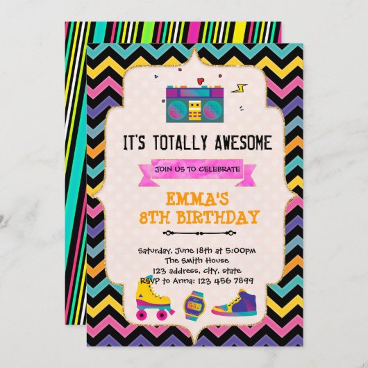 80s 90s anniversaire invitation (Devant / Derrière)
