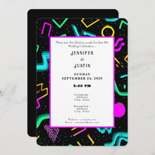 80s 90s Neon Retro Pattern Wedding Invitation (Devant / Derrière)