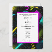80s 90s Neon Retro Pattern Wedding Invitation (Devant)