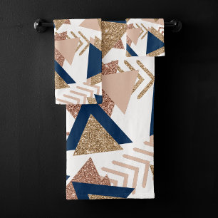 80s Abstrait tendance   Marine et Rose Motif d'or