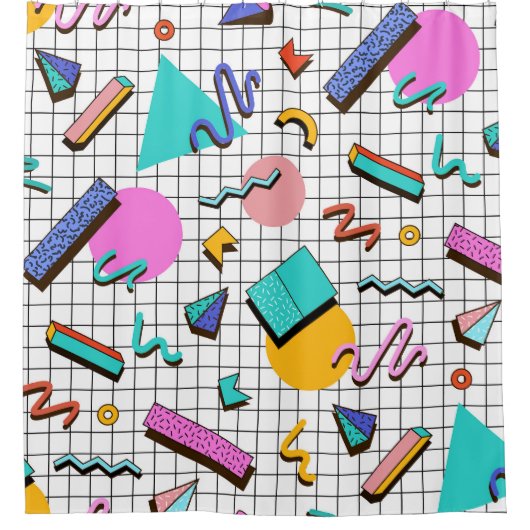 80s Bright Checkered: geometrisch. Douchegordijn (Voorkant)