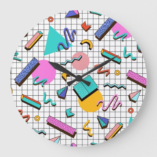 80s Bright Checkered: geometrisch. Grote Klok (Voorkant)