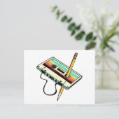 80s Cassettebandje Potlood 1980s Retro Drow Briefkaart (Staand voorkant)