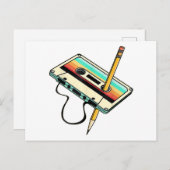 80s Cassettebandje Potlood 1980s Retro Drow Briefkaart (Voorkant / Achterkant)