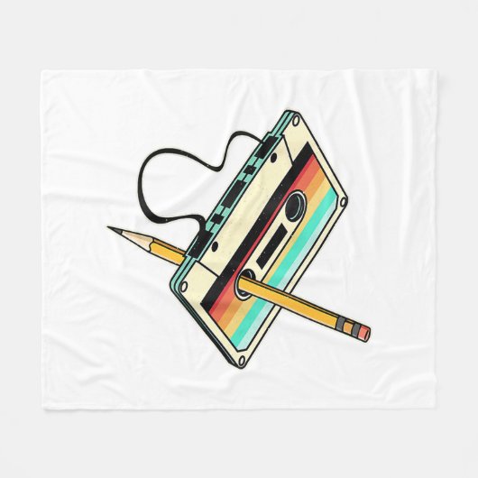 80s Cassettebandje Potlood 1980s Retro  Drow Fleece Deken (Voorkant (Horizontaal))