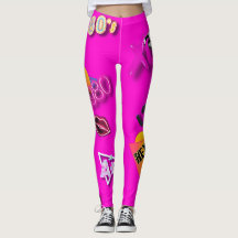 80s Collage Art Leggings Hot Rose