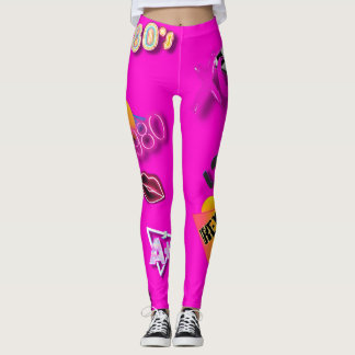 80s Collage Art Leggings Hot Rose