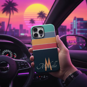 80s  COlorful Stripe eenvoudig monogrammed iPhone 16 Pro Max Hoesje